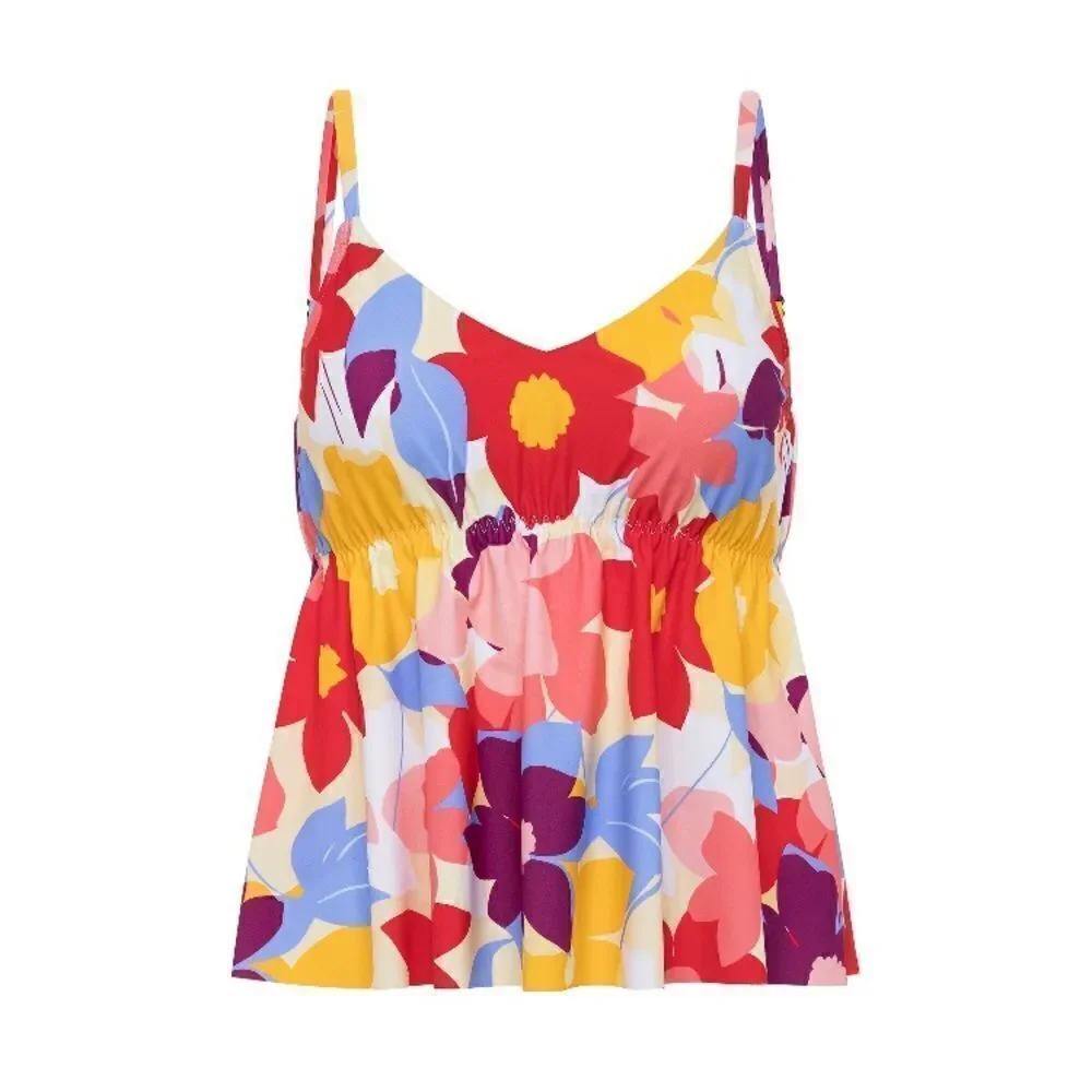Women's Floral Flounce Tankini Modest Top Swimsuit Bathing Suit Size S